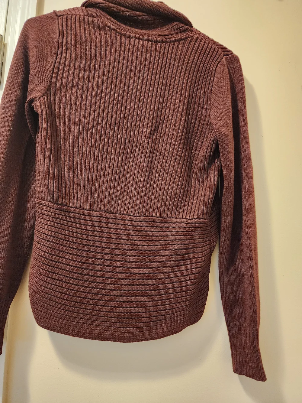 H&M Open-Front Ribbed Cardigan Sweater - Burgundy